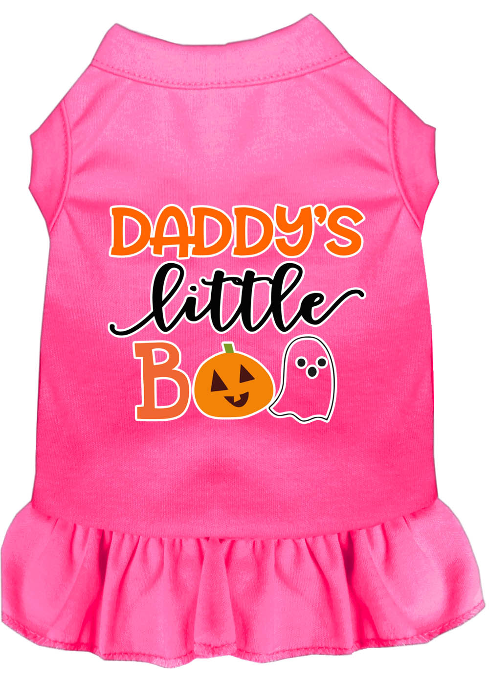Daddy's Little Boo Screen Print Dog Dress Bright Pink Med